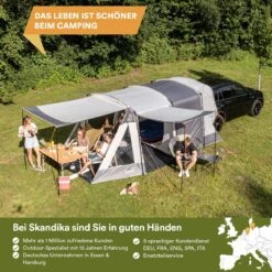 Skandika Pitea XL UP Tent – Koepeltenten - Autotent – 4 Persoons Campingtent Voor SUV, Caddy, Auto, CUV – Vrijstaand – Met/zonder Slaapcabine – Max. Stahoogte 200 Cm – Waterdicht Met 3000mm Waterkolom - 515 X 300 X 200 Cm (LxBxH) – Kamperen - Grijs -Bo-Camp Winkel 1200x1200 1120