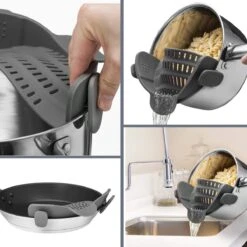 SensaHome- Siliconen Vergiet - Keuken Afgietdeksel - Afgiethulp - Siliconen - BPA Vrij - Grijs -Bo-Camp Winkel 1200x1200 1234