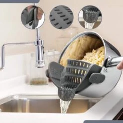 SensaHome- Siliconen Vergiet - Keuken Afgietdeksel - Afgiethulp - Siliconen - BPA Vrij - Grijs -Bo-Camp Winkel 1200x1200 1236