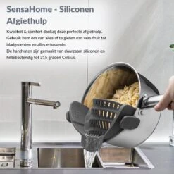 SensaHome- Siliconen Vergiet - Keuken Afgietdeksel - Afgiethulp - Siliconen - BPA Vrij - Grijs -Bo-Camp Winkel 1200x1200 1241