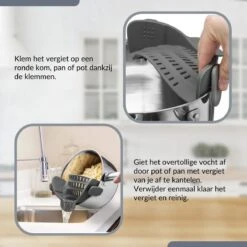 SensaHome- Siliconen Vergiet - Keuken Afgietdeksel - Afgiethulp - Siliconen - BPA Vrij - Grijs -Bo-Camp Winkel 1200x1200 1242