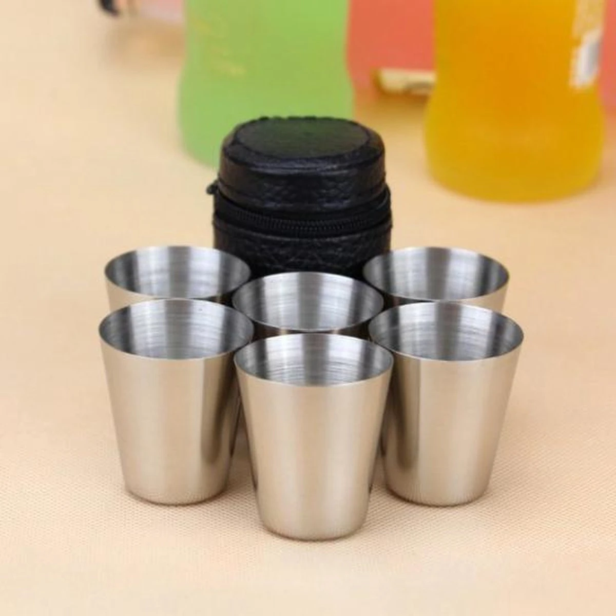 6x Rvs Shot Bekertjes - Borrelglaasjes - Thee/ Koffie Beker - Shotjes Met Leren Case - Bekers 30 ML 1 6x Rvs Shot Bekertjes - Borrelglaasjes - Thee/ Koffie Beker - Shotjes Met Leren Case - Bekers 30 ML