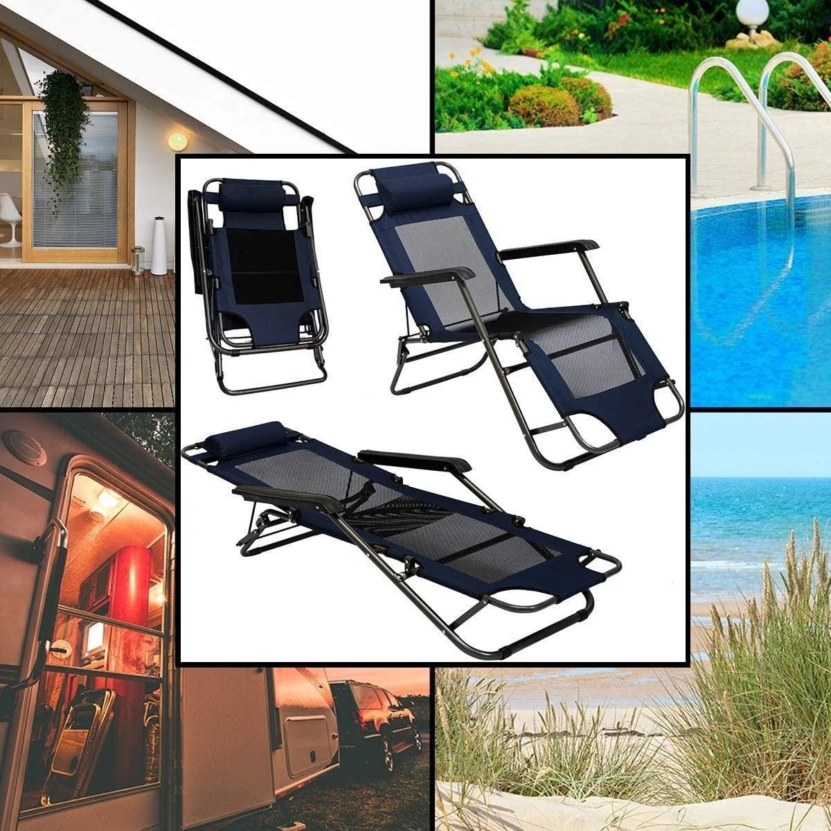 Ligstoel 155x60cm - Opvouwbaar Campingstoel Ligbed Strandstoel Tuinstoel Vouwligstoel Blauw 6 Ligstoel 155x60cm - Opvouwbaar Campingstoel Ligbed Strandstoel Tuinstoel Vouwligstoel Blauw - Afbeelding 6