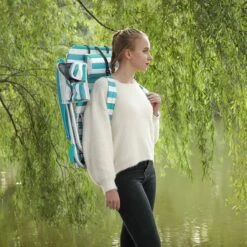 Strandstoel Met Afneembare Hoofdsteun, Draagbare Klapstoel, Campingstoel, Rugleuning Tot 180° Verstelbaar, Met Bekerhouder En Zijvak, Groene En Witte Strepen GCB62JW -Bo-Camp Winkel 1200x1200 2