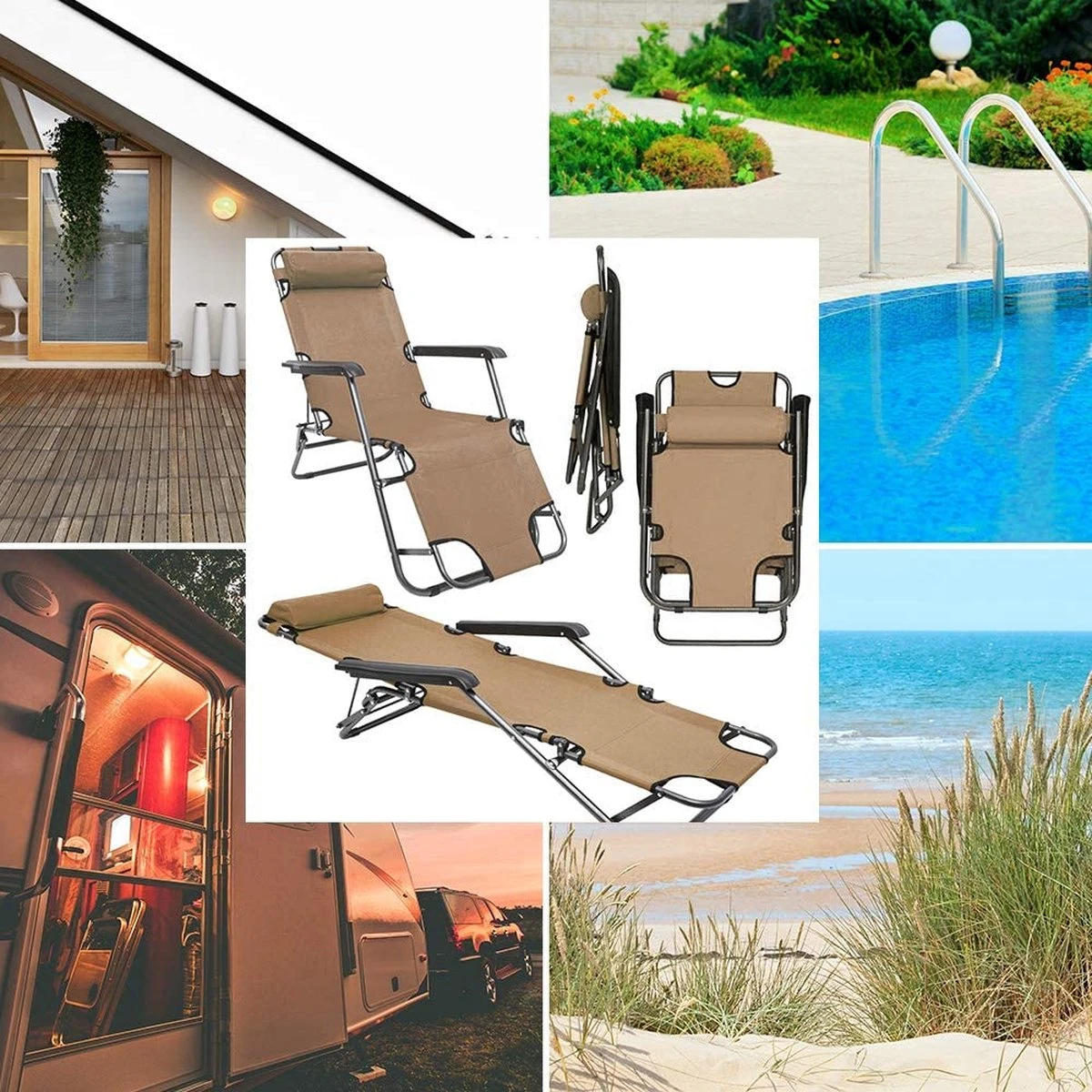 Ligstoel Opvouwbaar 155x60cm - Lichte Ligbed Relaxstoel Tuinstoel Campingstoel Strandstoel 13 Ligstoel Opvouwbaar 155x60cm - Lichte Ligbed Relaxstoel Tuinstoel Campingstoel Strandstoel - Afbeelding 13