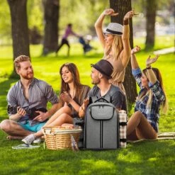 Kono Koeltas - Koelrugzak - Picknick - Picknicktas Met Flessenhouder - Koelrugtas Met Picknickkleed - Grijs (E6915 GY) -Bo-Camp Winkel 1200x1200 440