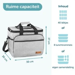 ForDig Koeltas XL Grijs (30 Liter) - Gemaakt Van 600D Polyester Met PEVA-Voering - Ruimte Voor 40 Blikjes Of 20 Halve Liter Flessen - Opvouwbaar Koel Tas Met Easy-Acces Flap - Ruimte Voor Bestek - Picknick Cool Bag - Coolerbag - Grote Cooler -Bo-Camp Winkel 1200x1200 463
