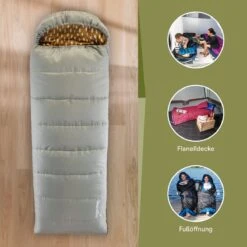 Skandika Dundee Flannel-R Slaapzak – Slaapzakken – Slaapzakken Volwassen - Maat M – Unisex - Katoen, Luxe Kwaliteit, Dubbele Slaapzak, 3 Seizoenen, Tot -20°C - 220 X 80 Cm - Outdoor Kampeerslaapzak – Ritssluiting Rechts - Grijs/geel -Bo-Camp Winkel 1200x1200 719