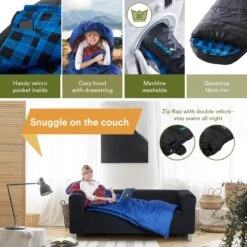 Skandika Dundee Flannel-L Slaapzak – Mummmieslaapzakken – Slaapzakken Volwassen - Maat M – Unisex - Katoen, Luxe Kwaliteit, Dubbele Slaapzak, 3 Seizoenen, Tot -20°C - 220 X 80 Cm - Outdoor Kampeerslaapzak – Ritssluiting Links - Zwart/blauw -Bo-Camp Winkel 1200x1200 723