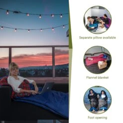 Skandika Dundee Flannel-L Slaapzak – Mummmieslaapzakken – Slaapzakken Volwassen - Maat M – Unisex - Katoen, Luxe Kwaliteit, Dubbele Slaapzak, 3 Seizoenen, Tot -20°C - 220 X 80 Cm - Outdoor Kampeerslaapzak – Ritssluiting Links - Zwart/blauw -Bo-Camp Winkel 1200x1200 724