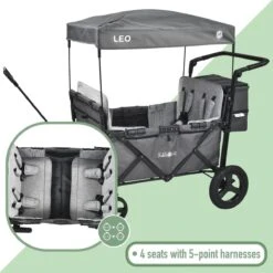 FableKids LEO X4Plus Opvouwbare Wagen Met Dak Fossil Grey -Bo-Camp Winkel 1200x1200 785