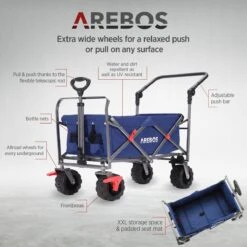 AREBOS Handkar | Transportwagen | Apparatuurwagen | Opvouwbaar | Duwstang| Blauw -Bo-Camp Winkel 1200x1200 786