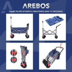 AREBOS Handkar | Transportwagen | Apparatuurwagen | Opvouwbaar | Duwstang| Blauw -Bo-Camp Winkel 1200x1200 789