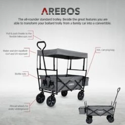 AREBOS Handwagen Vouwbare Dak Handwagen Vouwbare Trolley Uitrustingswagen Grijs -Bo-Camp Winkel 1200x1200 814