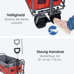 LifeGoods Bolderkar - Opvouwbaar - Tot 80KG - 94L - Wasbaar Polyester - 98x45cm - Rood/Grijs -Bo-Camp Winkel 1200x1200 865