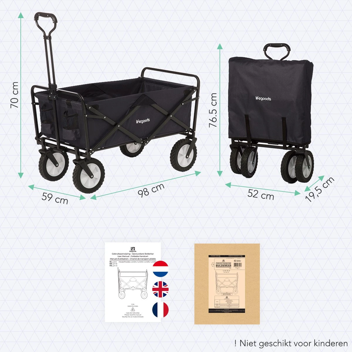 LifeGoods Bolderkar - Opvouwbaar - Draaibare Wielen - 2 Standen - 70KG Draagkracht - Zwart 7 LifeGoods Bolderkar - Opvouwbaar - Draaibare Wielen - 2 Standen - 70KG Draagkracht - Zwart - Afbeelding 7