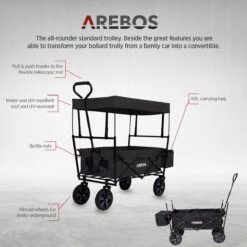 AREBOS Handwagen Vouwbare Dak Handwagen Vouwbare Trolley Uitrustingswagen Zwart -Bo-Camp Winkel 1200x1200 940
