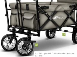Wildebeest Bolderkar Opvouwbaar Grijs - Bolderwagen Met Kinder Zitje - Bolderkarren - Handkar Grijs - Opvouwbaar Transportwagen - Transportkar - Handkar Tuin Trolley Met Dak Transport Trolley XXL -Bo-Camp Winkel 1200x896 4