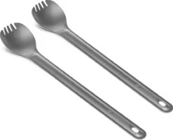 Navaris 2x Spork Met Extra Lange Handgreep - Set Van 2 - Campingbestek Van Titanium - Bestek Voor Onderweg - Lichtgewicht - Inclusief Bewaarzakje -Bo-Camp Winkel 1200x974 3