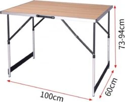 Kamyra® Campingtafel Inklapbaar - Kampeertafel, Partytafel - Opvouwbaar, Lichtgewicht & In Hoogte Verstelbaar - Aluminium/Hout -Bo-Camp Winkel 1200x984