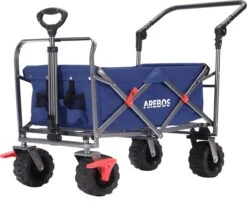 AREBOS Handkar | Transportwagen | Apparatuurwagen | Opvouwbaar | Duwstang| Blauw -Bo-Camp Winkel 1200x988 1
