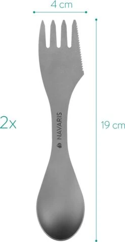 Navaris 2x Spork Titanium Campingbestek - Vork, Mes En Lepel In één - Bestek Voor Onderweg En Op Reis - Lichtgewicht - Inclusief Bewaarzakje -Bo-Camp Winkel 621x1200 3