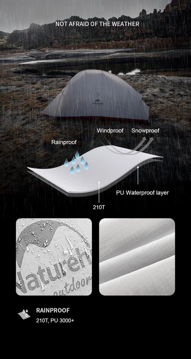 Cloud Up 1 Upgraded - Naturehike® - 1 Persoons Tent - Lichtgewicht Tent - Incl. Grondzeil - 210T 3000mm - Outdoor - Waterdicht - Hiking & Wandelen 4 Cloud Up 1 Upgraded - Naturehike® - 1 Persoons Tent - Lichtgewicht Tent - Incl. Grondzeil - 210T 3000mm - Outdoor - Waterdicht - Hiking & Wandelen - Afbeelding 4