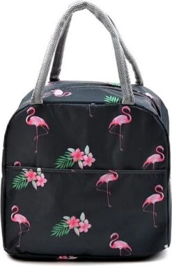 Koeltas - Lunchtas - Volwassenen En Kinderen - Compact & Handig: Zomer - Picknick -School - Lunch - Werk - Zwart Flamingo