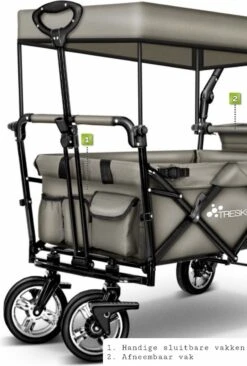 Wildebeest Bolderkar Opvouwbaar Grijs - Bolderwagen Met Kinder Zitje - Bolderkarren - Handkar Grijs - Opvouwbaar Transportwagen - Transportkar - Handkar Tuin Trolley Met Dak Transport Trolley XXL -Bo-Camp Winkel 810x1200 3