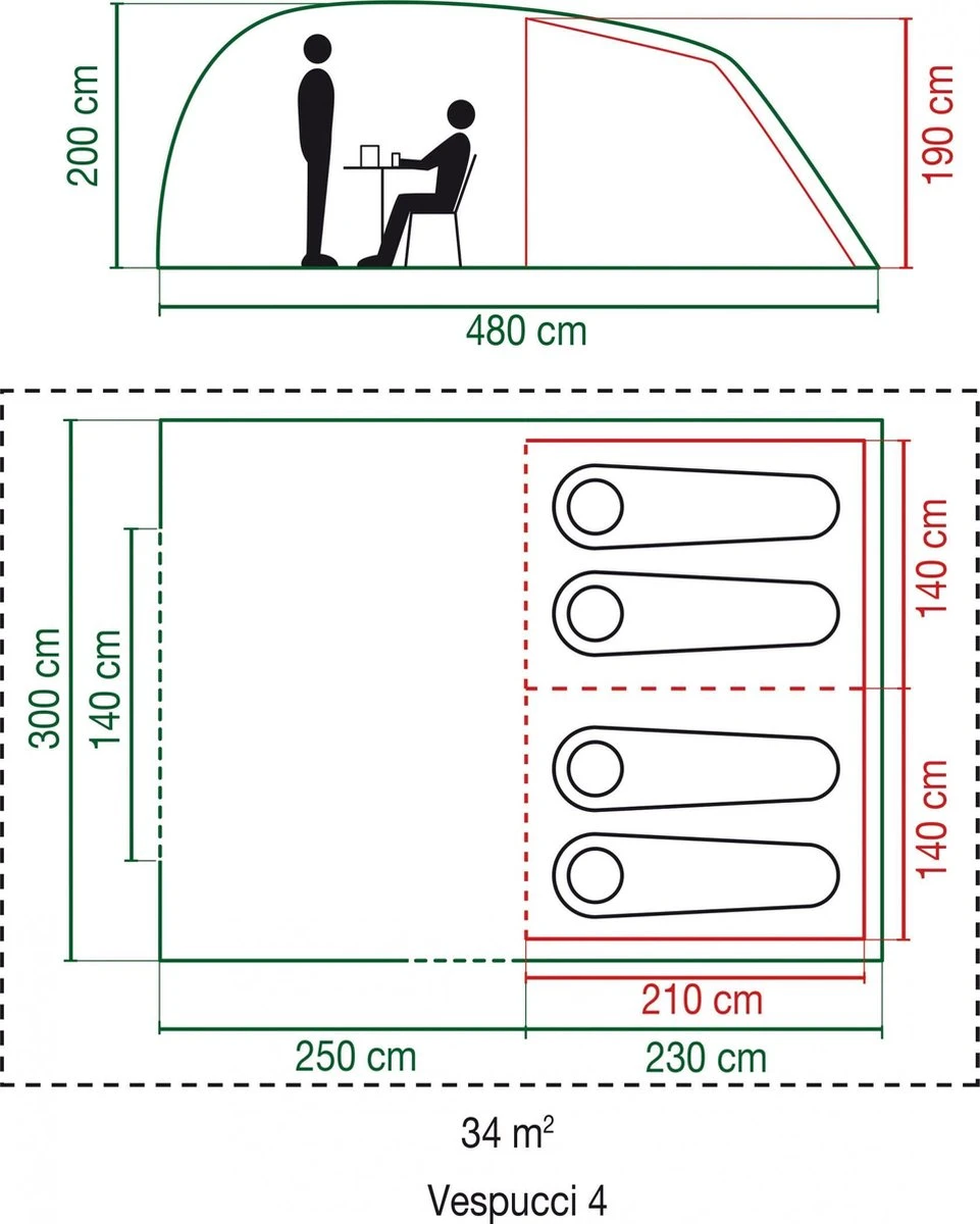 Coleman Vespucci 4 Tunneltent - Familietent - 4-Persoons - Groen 5 Coleman Vespucci 4 Tunneltent - Familietent - 4-Persoons - Groen - Afbeelding 5