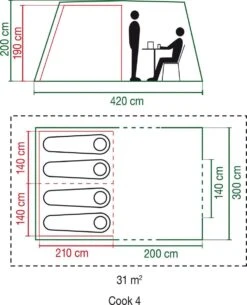 Coleman Cook 4 Tunneltent - Familietent - 4-Persoons - Groen -Bo-Camp Winkel 971x1200